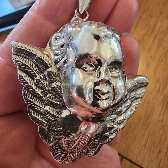 Puffy chunky 3D vintage Cupid Angel pendant sterling silver holloware - Picture 3 of 6